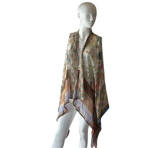 Vismaya Cream Multi Floral Mixed Print Sheer Kimono Cardigan or Jacket Size OS